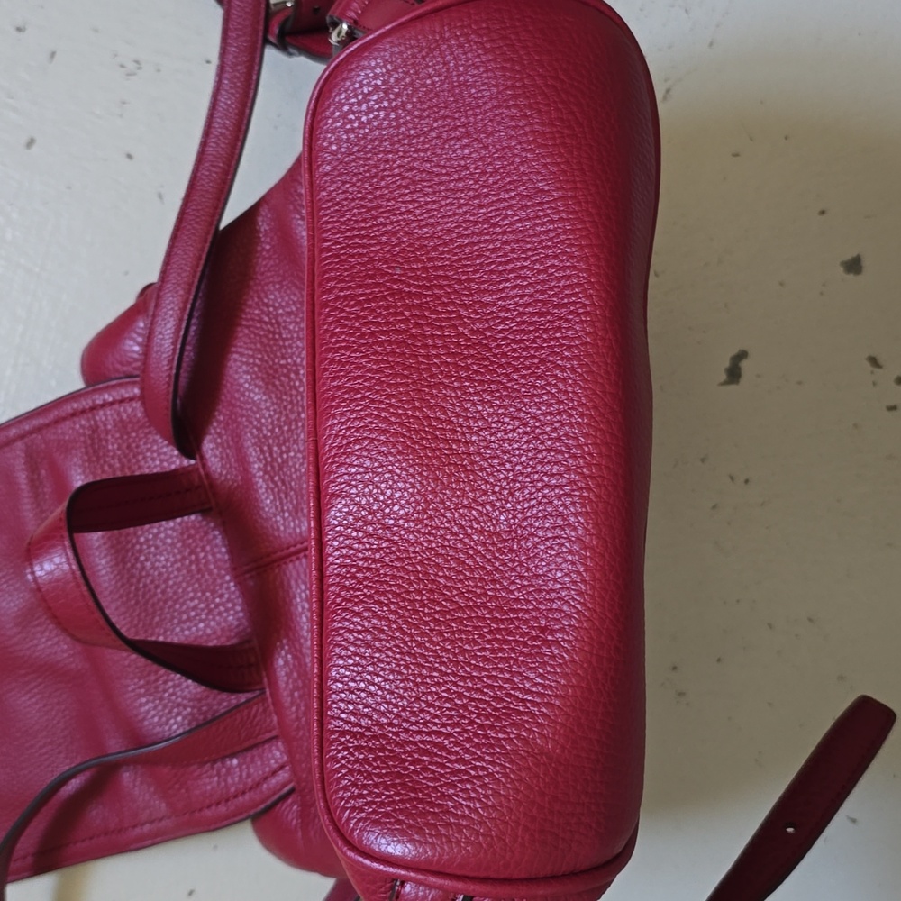 Coach Red Pebbled Leather Silver Turnlock Drawstring Backpack - Picture 7 of 15